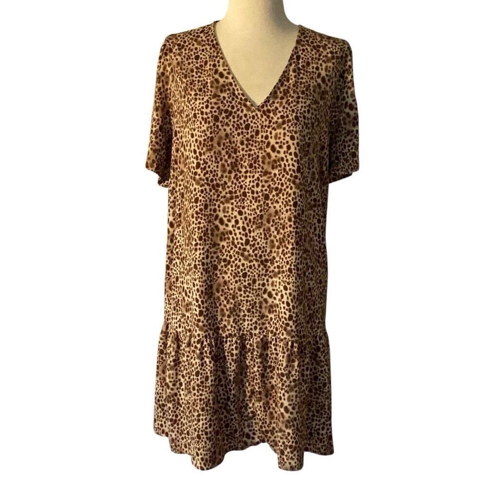 A New Day Brown Cheetah Animal Print Dress Women’s 2X Short Sleeve Leopard